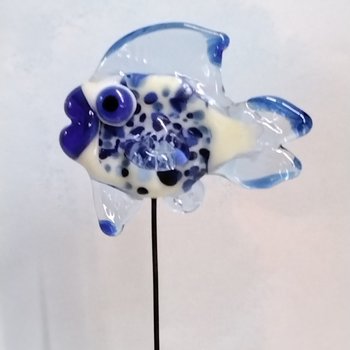 New! BLUESPRINKLES GLASS FISH glass miniature 5" high; handmade lampwork small fish sculpture on wire ~ tiny small miniature glass sculpture