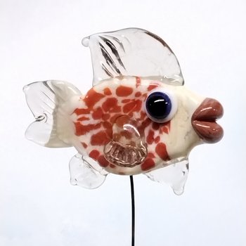 New! CORAL TAN FISH glass miniature 5" high; small, tiny fish sculpture on wire  ~ tiny, small miniature glass sculpture