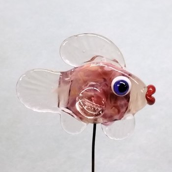 New! PINKY-PEACH FISH glass miniature 5" high; handmade lampwork small fish sculpture on wire  ~ tiny small miniature glass sculpture
