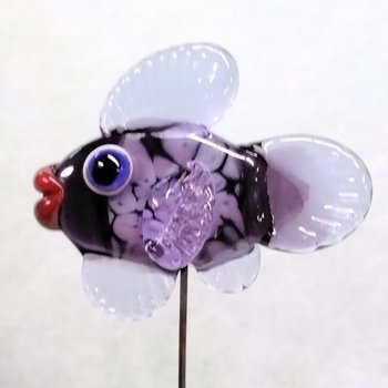 New! PURPLE FRIT FISH glass miniature 5" high; handmade lampwork small fish sculpture on wire  ~ tiny small miniature glass sculpture