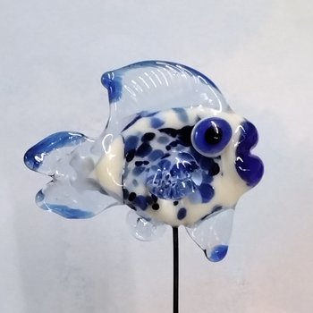 New! BLUESPRINKLES GLASS FISH glass miniature 5" high; handmade lampwork small fish sculpture on wire ~ tiny small miniature glass sculpture
