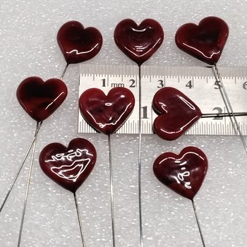 Custom Made Glass Heart Plant Pick for small floral bouquet, 3/4"x5in wire; handcraft lampwork, jewelry, gift, curio, windowsill, small vase