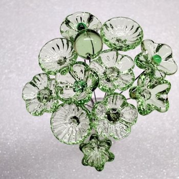 CRYSTAL GREEN (very light) glass flower headpins; tiny small mini glass flowers on wire; individually crafted lampwork glass in my studio