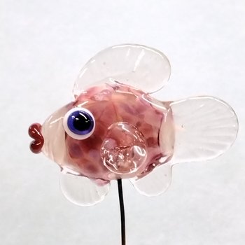 New! PINKY-PEACH FISH glass miniature 5" high; handmade lampwork small fish sculpture on wire  ~ tiny small miniature glass sculpture
