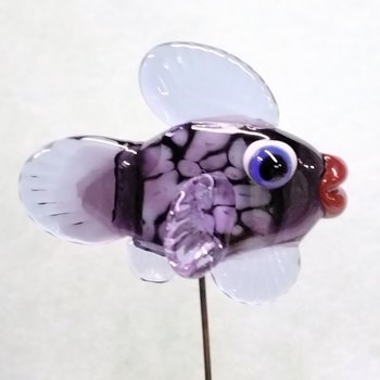New! PURPLE FRIT FISH glass miniature 5" high; handmade lampwork small fish sculpture on wire  ~ tiny small miniature glass sculpture