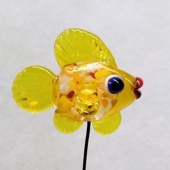New! SUN SPRINKLES FISH glass miniature 5" high; handmade lampwork small fish sculpture on wire  ~ tiny small miniature glass sculpture