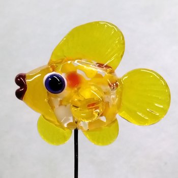 New! SUN SPRINKLES FISH glass miniature 5" high; handmade lampwork small fish sculpture on wire  ~ tiny small miniature glass sculpture