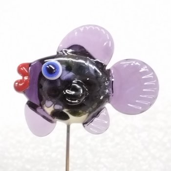 DARK PURPLEfrit FISH glass miniature 5" high; handmade lampwork small fish sculpture on wire; tiny small miniature glass sculpture
