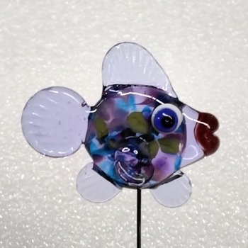 LAVENDER HYDRANGIA FISH glass miniature 5" high; handmade lampwork small fish sculpture on wire; tiny small miniature glass sculpture