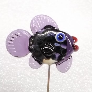 DARK PURPLEfrit FISH glass miniature 5" high; handmade lampwork small fish sculpture on wire; tiny small miniature glass sculpture