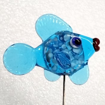 AQUA FRIT FISH glass miniature 5" high; handmade lampwork small fish sculpture on wire  ~ tiny small miniature glass sculpture