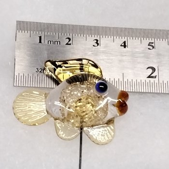 GOLDIE GLITTER FISH glass sculpture 5" high; handmade lampwork small fish sculpture on wire  ~ tiny small miniature glass fish