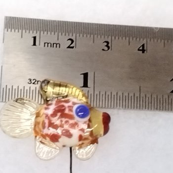 CORAL TAN FISH glass miniature 5" high; small, tiny fish sculpture on wire  ~ tiny, small miniature glass sculpture