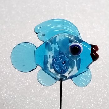 New! AQUA FISH glass miniature 5" high; handmade lampwork small fish sculpture on wire  ~ tiny small miniature glass sculpture