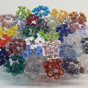 PLETHORA MIX!  Glass flower headpins ~ Miniature tiny small glass flowers on wire - flower bouquet; individually crafted lampwork