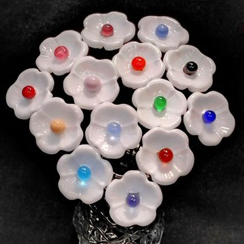 WHITE with COLOR CENTER Dot glass flower headpins ~ tiny small mini glass flowers on wire; lampwork, jewelry, mixed media, wedding, gifts