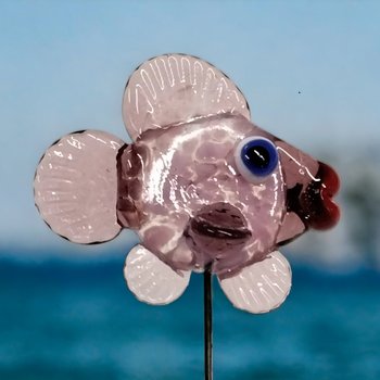SOFTPINK FRIT FISH glass sculpture 5" high; handmade lampwork small fish sculpture on wire  ~ tiny small miniature glass sculpture