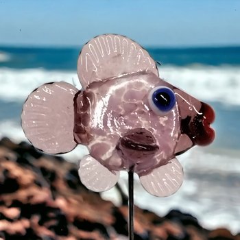 SOFTPINK FRIT FISH glass sculpture 5" high; handmade lampwork small fish sculpture on wire  ~ tiny small miniature glass sculpture