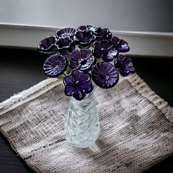 DEEP DARK PURPLE glass flowers, mini tiny small glass flowers on wire; handcrafted lampwork, jewelry, mixed media, wedding, plants, gift