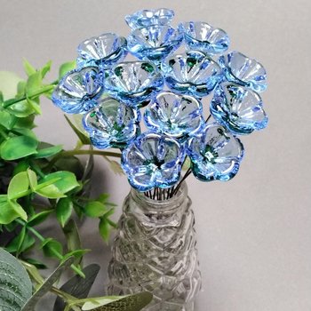 Light Blue Bellflower glass flowers, tiny small miniatureglass flowers on wire; handcrafted lampwork, jewelry, mixed media, wedding, gifts