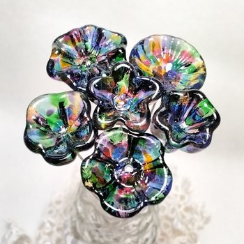 PRISM KALEIDOSCOPE  glass flowers on wire headpins; ~ miniature tiny small glass flowers on wire; individually crafted lampwork