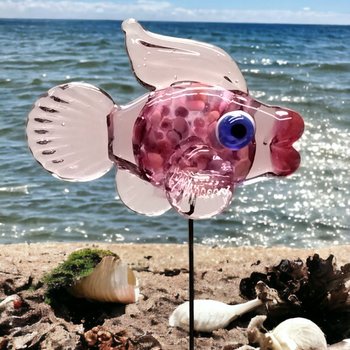 HOTLIPS FISH glass sculpture 5" high; handmade lampwork small fish sculpture on 20 gauge wire  ~ tiny small miniature glass sculpture