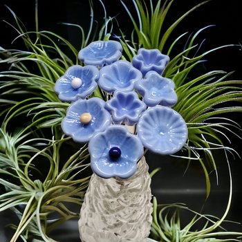 PERIWINKLE miniature glass flowers on wire; mini tiny small handcraft lampwork. Jewelry, mixed media, wedding, forever flowers, curio, gift