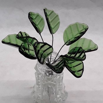 Bent Sage Green Leaf, Glass leaf headpins tiny small glass leaf shape on wire; handcrafted lampwork, mixed media, jewelry, wedding host gift