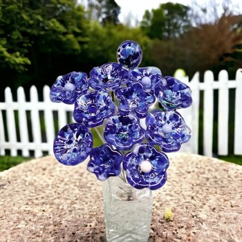 DARK BLUE VARIEGATED glass flowers; mini tiny small glass flowers on wire; handcrafted lampwork, jewelry, mixed media, wedding, gifts