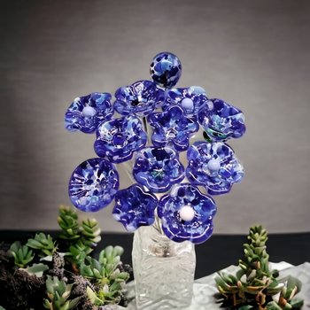 DARK BLUE VARIEGATED glass flowers; mini tiny small glass flowers on wire; handcrafted lampwork, jewelry, mixed media, wedding, gifts