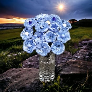 LIGHT BLUE MOTTLE glass flowers; mini tiny small glass flowers on wire;handcrafted lampwork, jewelry, mixed media, wedding, little gift