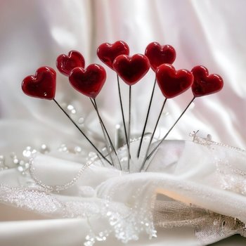 Red Glass Heart plant pick on 5 inch stainless steel wire, glass heart on wire for floral bouquet, cake, decor, jewelry, handmade lampwork