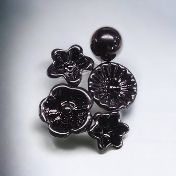 MODERN SOLID BLACK flower glass headpins; tiny small mini glass flowers on wire; individually crafted lampwork, jewelry, mixed media, gifts