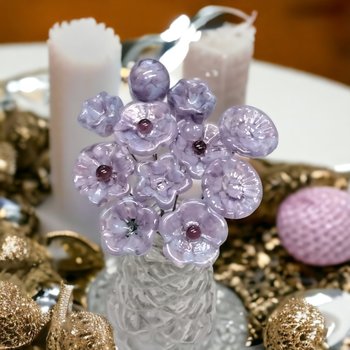 SOFT LAVENDER MOTTLE glass flowers, tiny small mini glass flowers on wire; handcrafted lampwork, jewelry, mixed media, weddings, plant gift