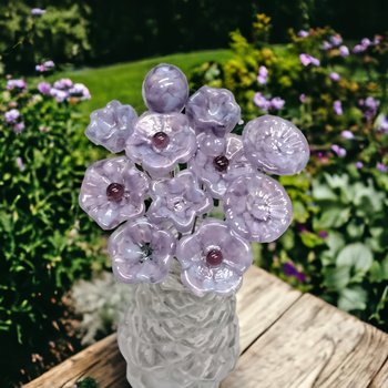 SOFT LAVENDER MOTTLE glass flowers, tiny small mini glass flowers on wire; handcrafted lampwork, jewelry, mixed media, weddings, plant gift