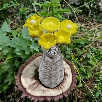 BRIGHT YELLOW glass flower headpins; tiny small mini glass flowers on wire; hancrafted lampwork, jewelry, curio, mixed media, little gift