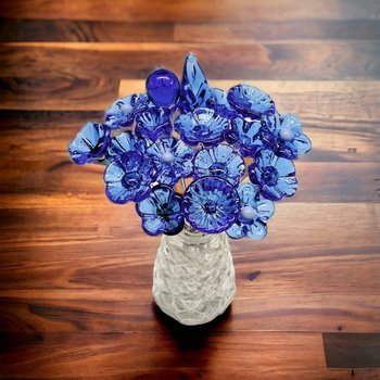 MEDIUM BLUE glass flowers, mini tiny small glass flowers on wire; handcrafted lampwork, jewelry, mixed media, forever flowers, wedding, gift