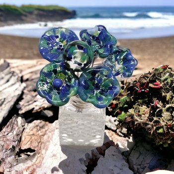 GREEN/BLUE SPRINKLES glass flower headpins, tiny small mini glass flowers on wire; handcrafted lampwork, jewelry, mixed media, wedding, gift