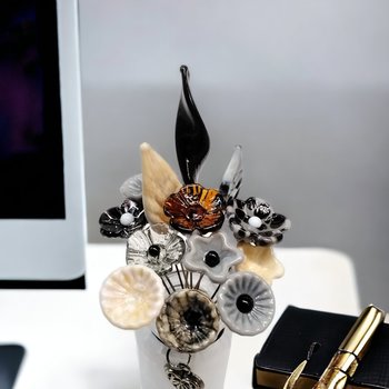 Executive Midcentury Modern Bouquet ~glass flower bouquet, tiny small glass flowers; handcrafted lampwork, office gift, coworker, business
