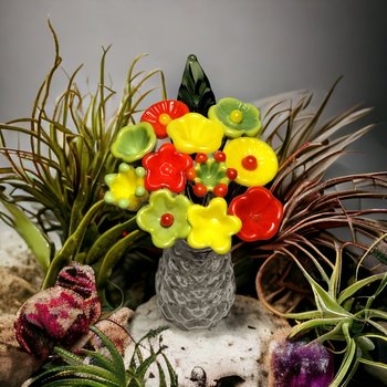 TROPICAL CITRUS Glass Flower Bouquet ~glass flower/leaf, tiny small glass flowers handcrafted, bright, island, neon, vibe, wedding, vintage