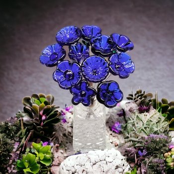 Cobalt blue glass (healing) flower headpins; tiny small mini glass flowers; handcrafted lampwork; jewelry, mixed media, little bouquet gift