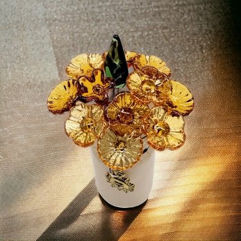 Citrine Golden Glass Flower headpins; tiny small mini glass flowers on wire; November Birthstone; jewelry, gift, curio, windowsill, handmade