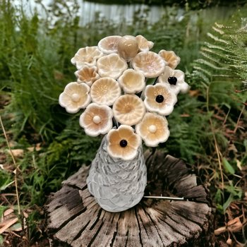 ANTIQUE DARK IVORY glass flowers, miniature tiny small glass flowers on wire; antique autumn fall, jewelry, mixed media, wedding, gifts