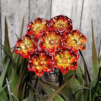 FIRE OPEN RUFFLE glass flower on wire headpins  ~ miniature, tiny, small glass flowers on wire; individually crafted lampwork  uv glows!