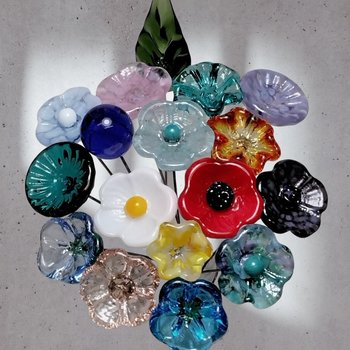 Deluxe BestSellers Bouquet mini glass flower/leaf bouquet with 17 flowers/leaf total tiny small glass flowers crafted lampwork, boho decor