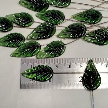 Flat Sage Green Leaf - Glass Leaf Headpins  tiny small glass leaf shape on wire; individually crafted lampwork for flower bouquet or jewelry