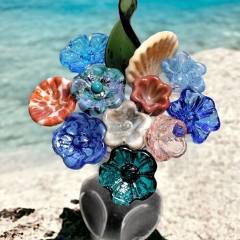 Ocean Beach Bouquet mixed glass flowers with ocean beach colors, tiny small mini glass flowers; each unique, great gift! ocean, beach, sand