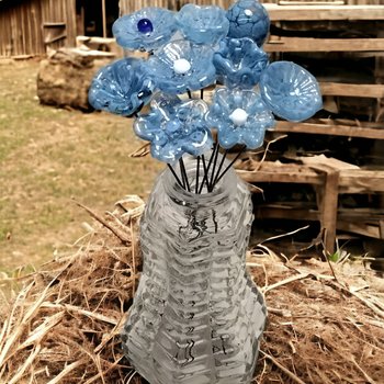 DENIM BLUE glass flowers; mini tiny small glass flowers on wire;handcrafted lampwork, jewelry, mixed media, wedding, curio, small gifts