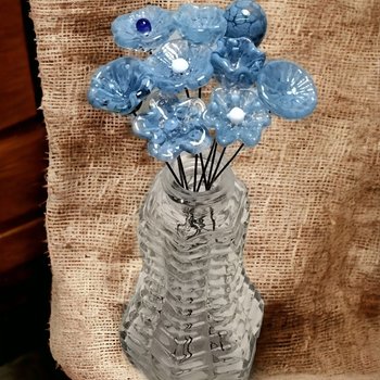 DENIM BLUE glass flowers; mini tiny small glass flowers on wire;handcrafted lampwork, jewelry, mixed media, wedding, curio, small gifts