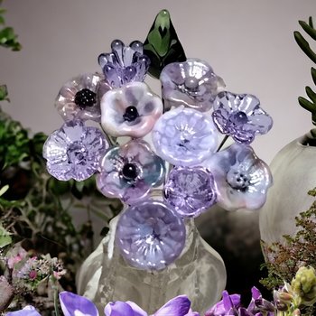 Love Lavender Bouquet ~glass flower/leaf (11 flowers + 1 leaf total) tiny small miniature glass flowers individually crafted lampwork
